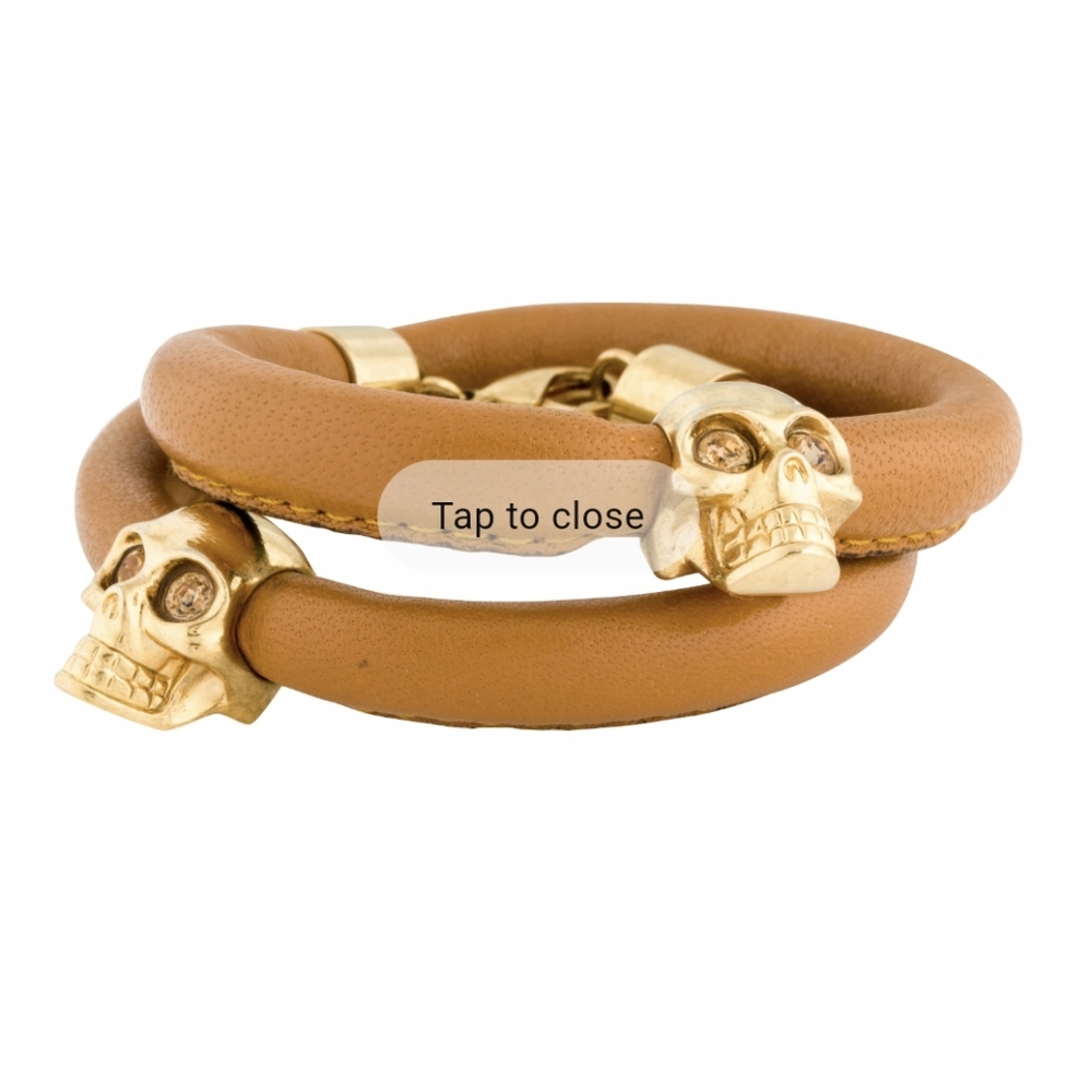 Alexander mcqueen gold tone skull leather bracelet